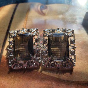 Smoky quartz vintage clip on earrings
